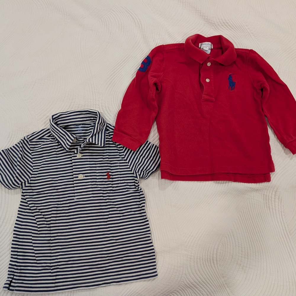 Red and Navy Striped Kids Polo Shirts